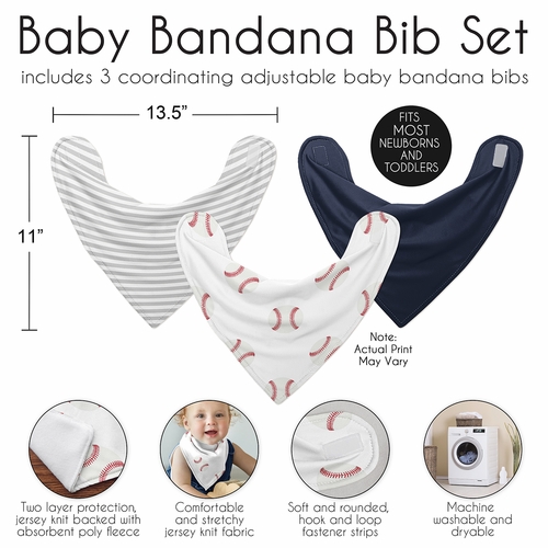 Baseball Patch Collection Fabric Bandana Baby Bibs - 3 Pack Set - alt image 2