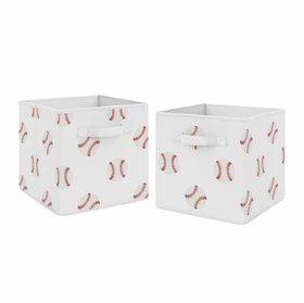 Baseball Patch Collection Foldable Fabric Storage Bins - Set of 2
