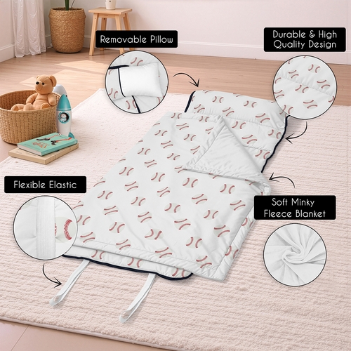 Baseball Patch Collection Lightweight Toddler Nap Mat with Pillow - alt image 5