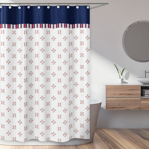 Baseball Patch Collection Shower Curtain - Baseball Print - alt image 1