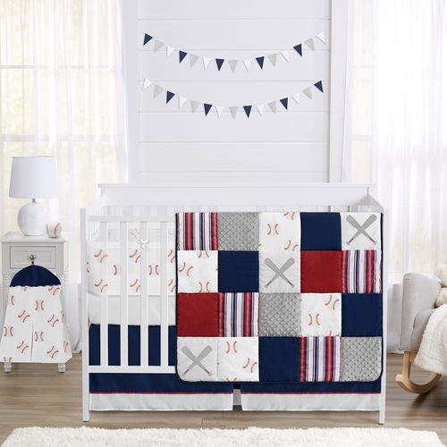 Baseball Patch Collection Sweet Jojo Designs 6 Piece Crib Bedding + BreathableBaby Breathable Mesh Liner