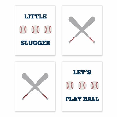 Baseball Patch Collection Wall Art Prints - Set of 4
