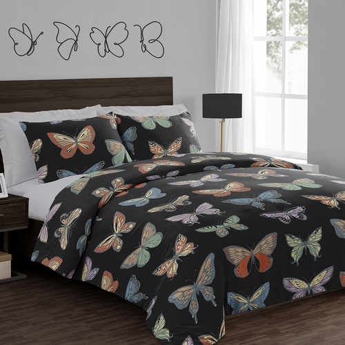 Black Butterfly Collection Queen Duvet Cover Bedding Set - alt image 1