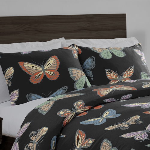 Black Butterfly Collection Queen Duvet Cover Bedding Set - alt image 2