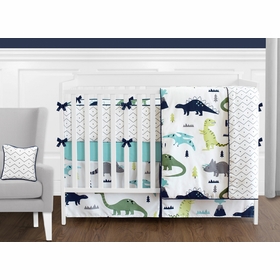 Blue and Green Mod Dinosaur 9 Piece Crib Bedding Collection