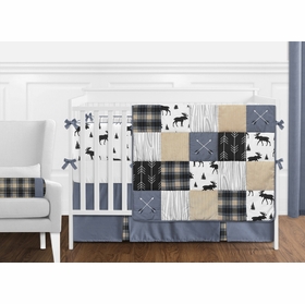 Blue and Tan Rustic Patch 9 Piece Crib Bedding Collection
