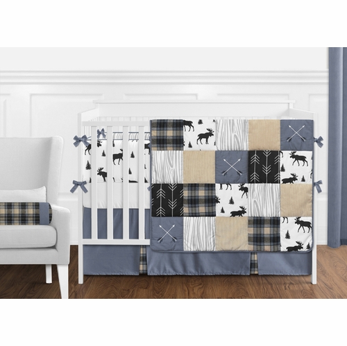 Blue and Tan Rustic Patch 9 Piece Crib Bedding Collection