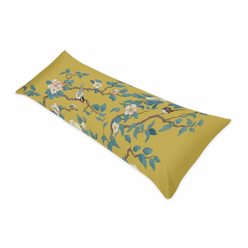 Blue and Yellow Floral Bird Blossom Collection Full Length Body Pillow Cover