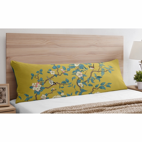 Blue and Yellow Floral Bird Blossom Collection Full Length Body Pillow Cover - alt image 1