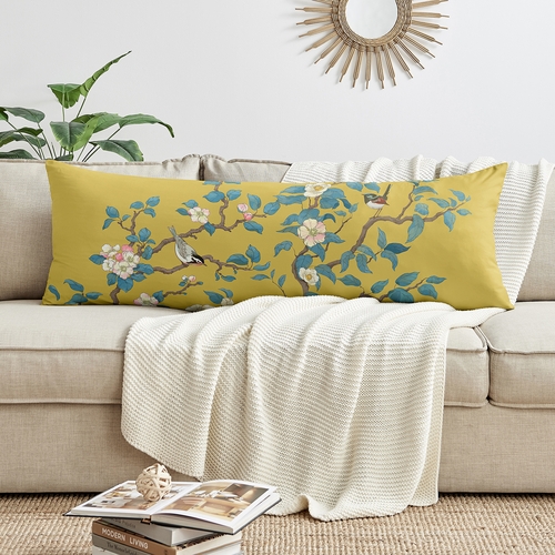 Blue and Yellow Floral Bird Blossom Collection Full Length Body Pillow Cover - alt image 2