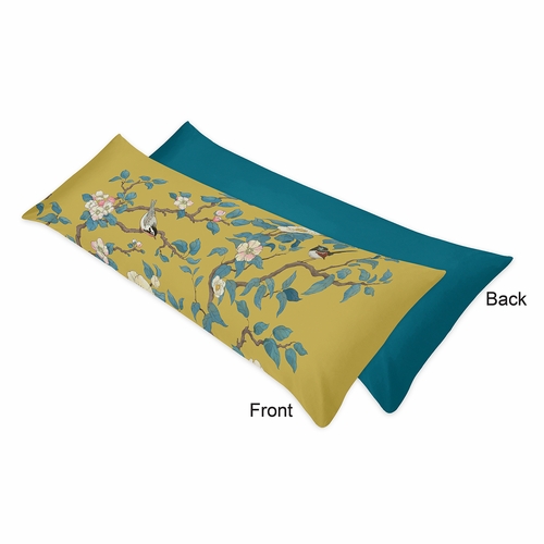 Blue and Yellow Floral Bird Blossom Collection Full Length Body Pillow Cover - alt image 3