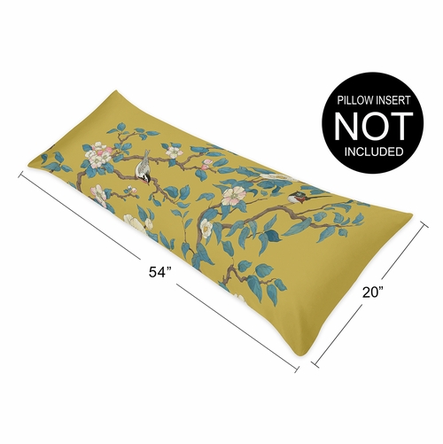 Blue and Yellow Floral Bird Blossom Collection Full Length Body Pillow Cover - alt image 5