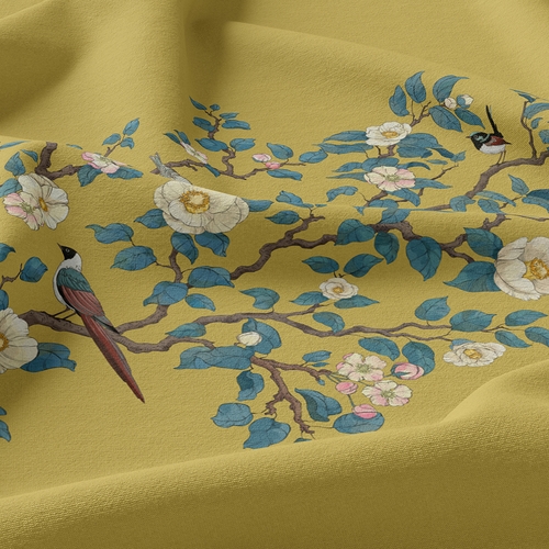Blue and Yellow Floral Bird Blossom Collection Queen Duvet Cover Bedding Set - alt image 3