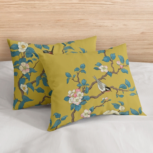 Blue and Yellow Floral Bird Blossom Collection Queen Duvet Cover Bedding Set - alt image 4