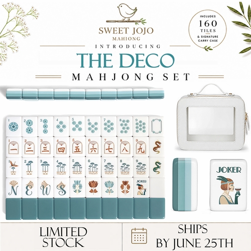 Blue Art Deco Collection American Mahjong Tile Set (160pc) 1.26in. Layered Acrylic with White Faux Leather Travel Bag - alt image 3