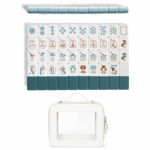 Blue Art Deco Collection American Mahjong Tile Set (160pc) 1.26in. Layered Acrylic with White Faux Leather Travel Bag