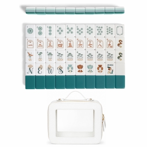 Blue Art Deco Collection American Mahjong Tile Set (160pc) 1.26in. Layered Acrylic with White Faux Leather Travel Bag