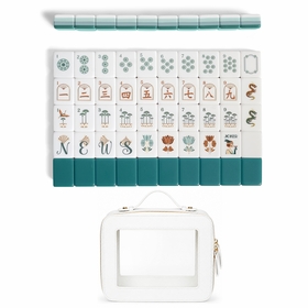 Teal Art Deco Collection American Mahjong Tile Set (160pc) 1.26in. Layered Acrylic with White Faux Leather Travel Bag