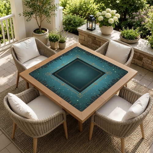 Blue Art Deco Collection Mahjong Mat for Table - Shipped Rolled - alt image 1