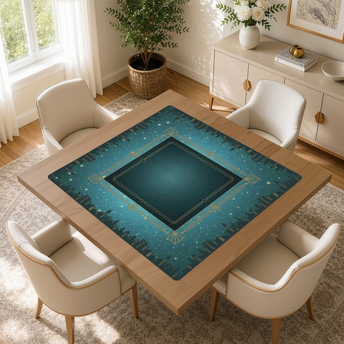 Blue Art Deco Collection Mahjong Mat for Table - Shipped Rolled - alt image 3