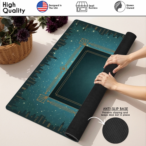 Blue Art Deco Collection Mahjong Mat for Table - Shipped Rolled - alt image 4