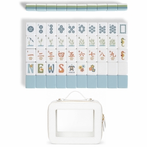 Blue Coastal Paradise Collection American Mahjong Tile Set (160pc) 1.26in. Layered Acrylic with White Faux Leather Travel Bag