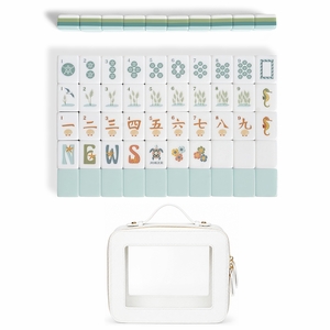 Blue Coastal Paradise Collection American Mahjong Tile Set (160pc) 1.26in. Layered Acrylic with White Faux Leather Travel Bag