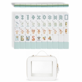 Blue Coastal Paradise Collection American Mahjong Tile Set (160pc) 1.26in. Layered Acrylic with White Faux Leather Travel Bag