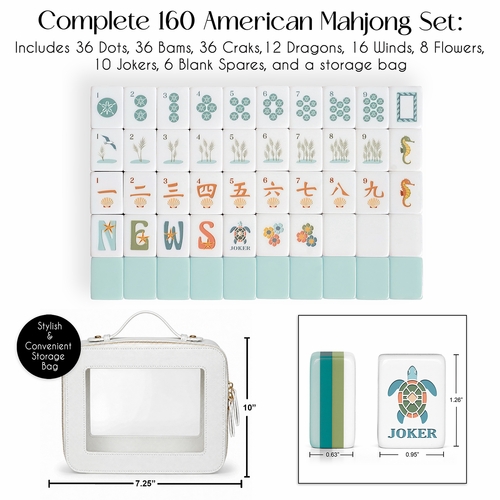 Blue Coastal Paradise Collection American Mahjong Tile Set (160pc) 1.26in. Layered Acrylic with White Faux Leather Travel Bag - alt image 2