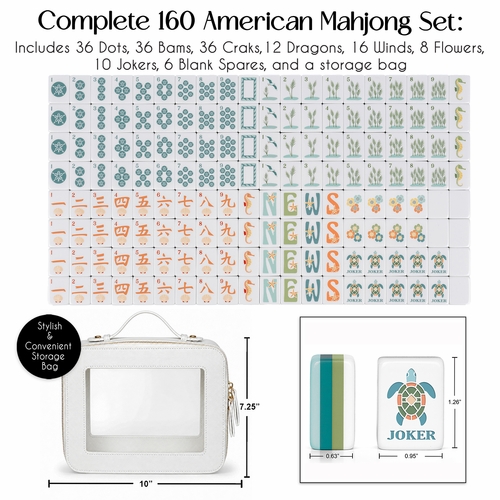 Blue Coastal Paradise Collection American Mahjong Tile Set (160pc) 1.26in. Layered Acrylic with White Faux Leather Travel Bag - alt image 1