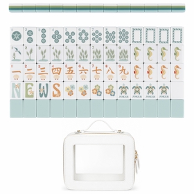 Blue Coastal Paradise Collection American Mahjong Tile Set (160pc) 1.26in. Layered Acrylic with White Faux Leather Travel Bag