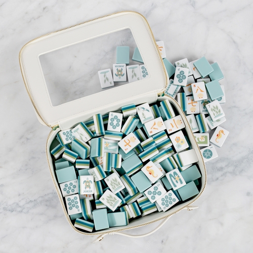 Blue Coastal Paradise Collection American Mahjong Tile Set (160pc) 1.26in. Layered Acrylic with White Faux Leather Travel Bag - alt image 4