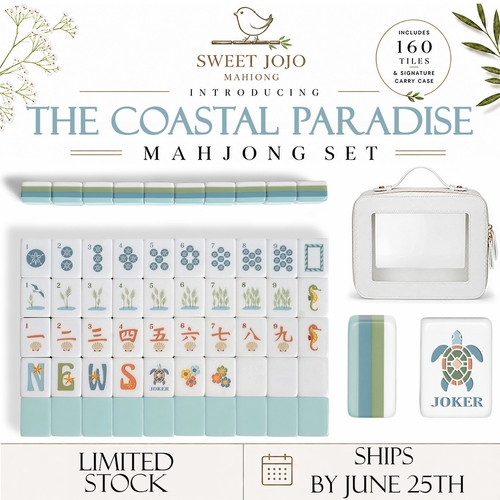 Blue Coastal Paradise Collection American Mahjong Tile Set (160pc) 1.26in. Layered Acrylic with White Faux Leather Travel Bag - alt image 3