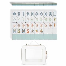 Blue Coastal Paradise Collection American Mahjong Tile Set (160pc) 1.26in. Layered Acrylic with White Faux Leather Travel Bag