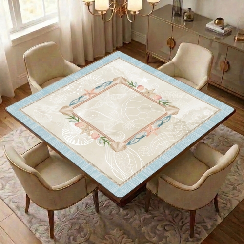 Blue Coastal Paradise Collection Mahjong Mat for Table - Shipped Rolled - alt image 1