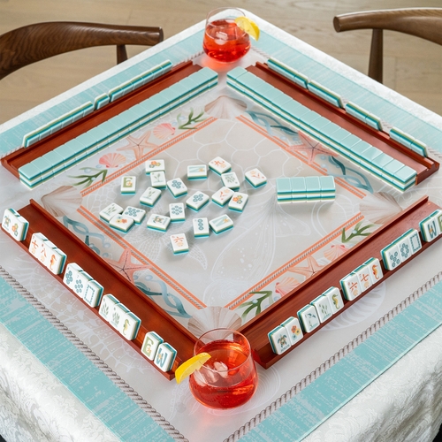 Blue Coastal Paradise Collection Mahjong Mat for Table - Shipped Rolled - alt image 1