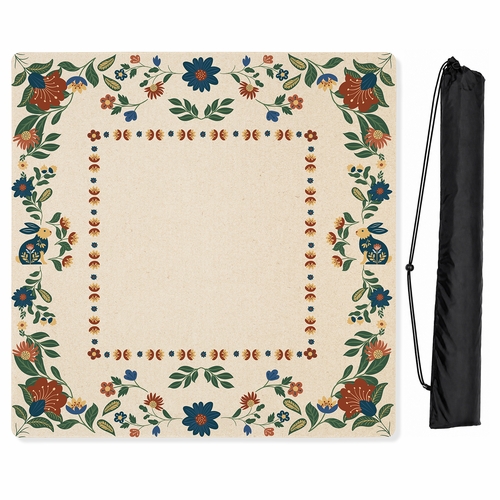 Blue Folk Collection Mahjong Mat for Table - Shipped Rolled