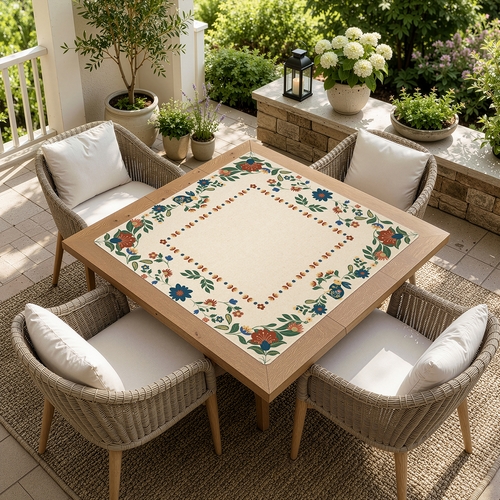 Blue Folk Collection Mahjong Mat for Table - Shipped Rolled - alt image 1
