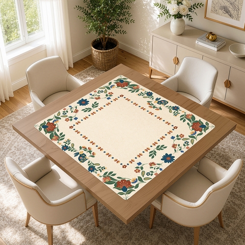Blue Folk Collection Mahjong Mat for Table - Shipped Rolled - alt image 3