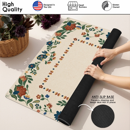 Blue Folk Collection Mahjong Mat for Table - Shipped Rolled - alt image 4