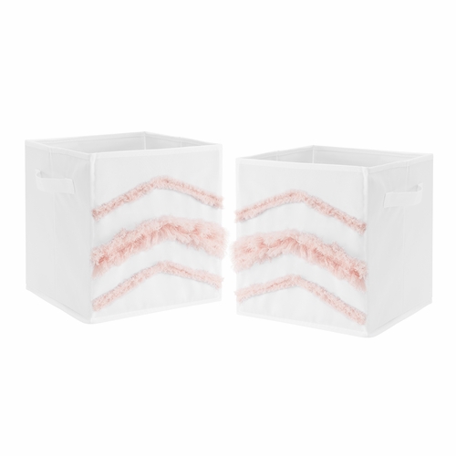 Blush Pink and White Floral Bird Blossom Collection Foldable Fabric Storage Bins