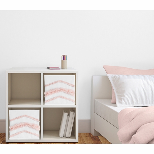 Blush Pink and White Floral Bird Blossom Collection Foldable Fabric Storage Bins - alt image 1