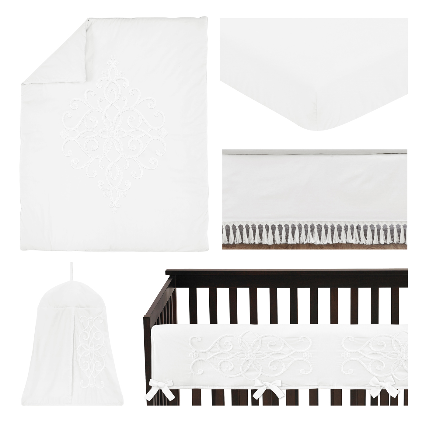 Bohemian White Collection 5 Piece Crib Bedding
