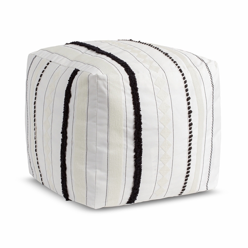 Boho Black and White Geometric Striped Lines Collection Ottoman Pouf Cover