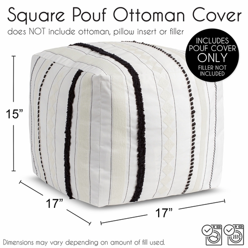 Boho Black and White Geometric Striped Lines Collection Ottoman Pouf Cover - alt image 5