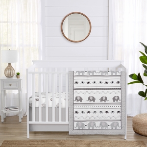 Boho Elephant Grey and White Collection 3 Piece Crib Bedding