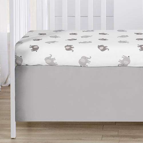 Boho Elephant Grey and White Collection 3 Piece Crib Bedding - alt image 4