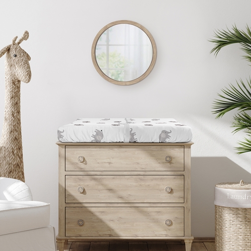 Boho Elephant Grey and White Collection Changing Pad Cover Sheet - alt image 1