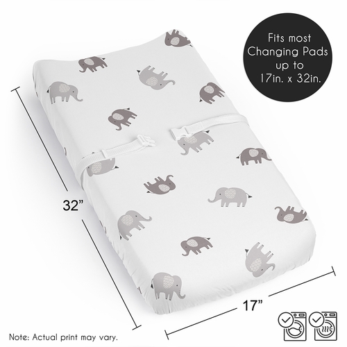 Boho Elephant Grey and White Collection Changing Pad Cover Sheet - alt image 5