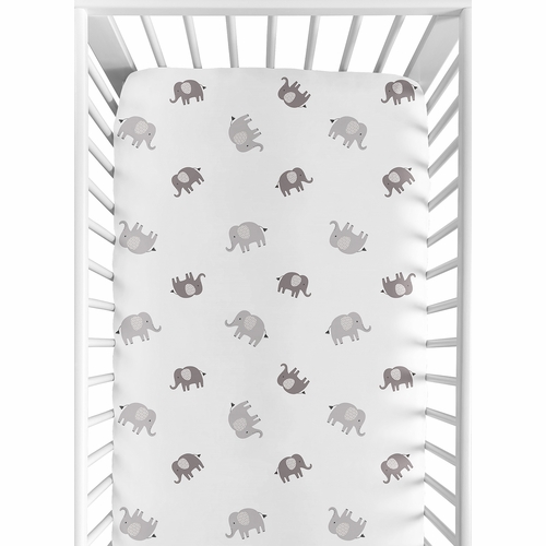 Boho Elephant Grey and White Collection Crib Sheet